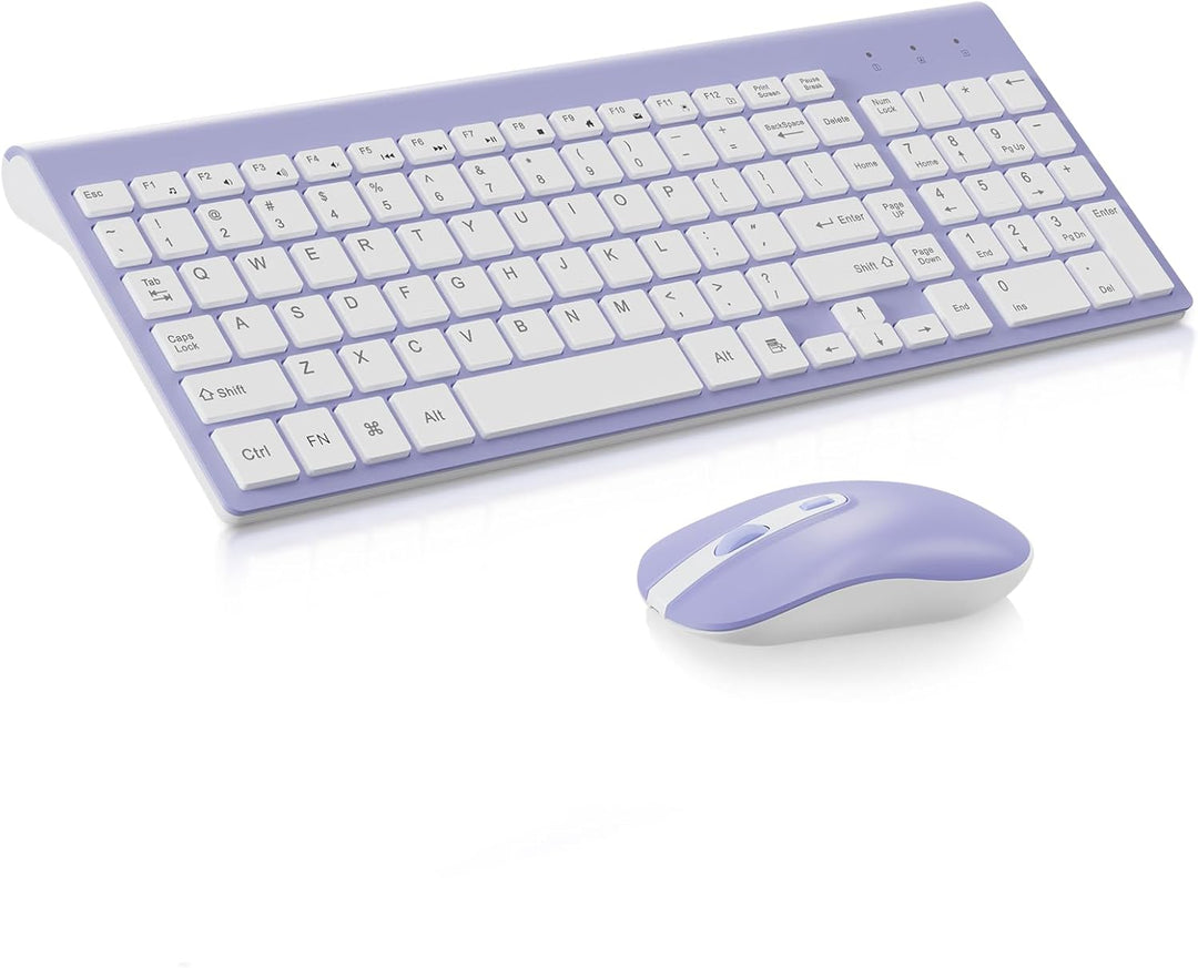 Wireless Keyboard and Mouse Combo, Compact Full Size Wireless Computer Keyboard and Mouse Set 2.4G Ultra-Thin Sleek Design for Windows, Computer, Desktop, PC, Notebook - Purple