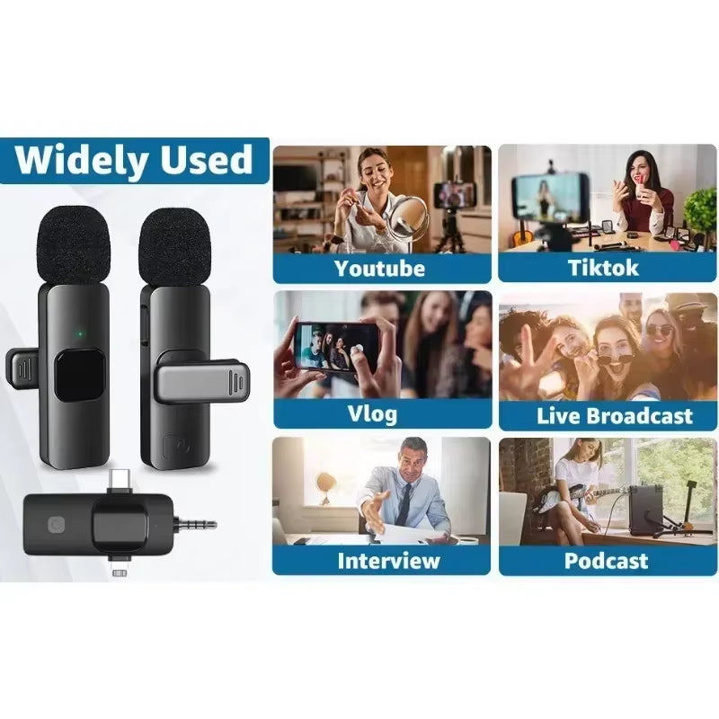 Wireless Microphone for Iphone Android Cameras Wireless Microphone for Live Interviews Noise Cancelling Lavalier Microphone