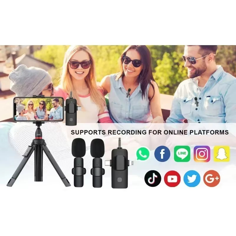 Wireless Microphone for Iphone Android Cameras Wireless Microphone for Live Interviews Noise Cancelling Lavalier Microphone