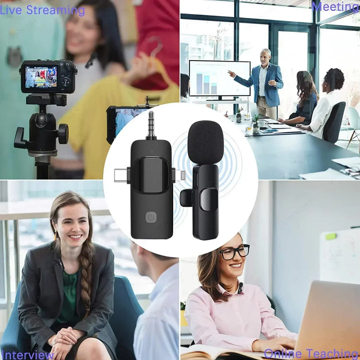 Wireless Microphone for Iphone Android Cameras Wireless Microphone for Live Interviews Noise Cancelling Lavalier Microphone